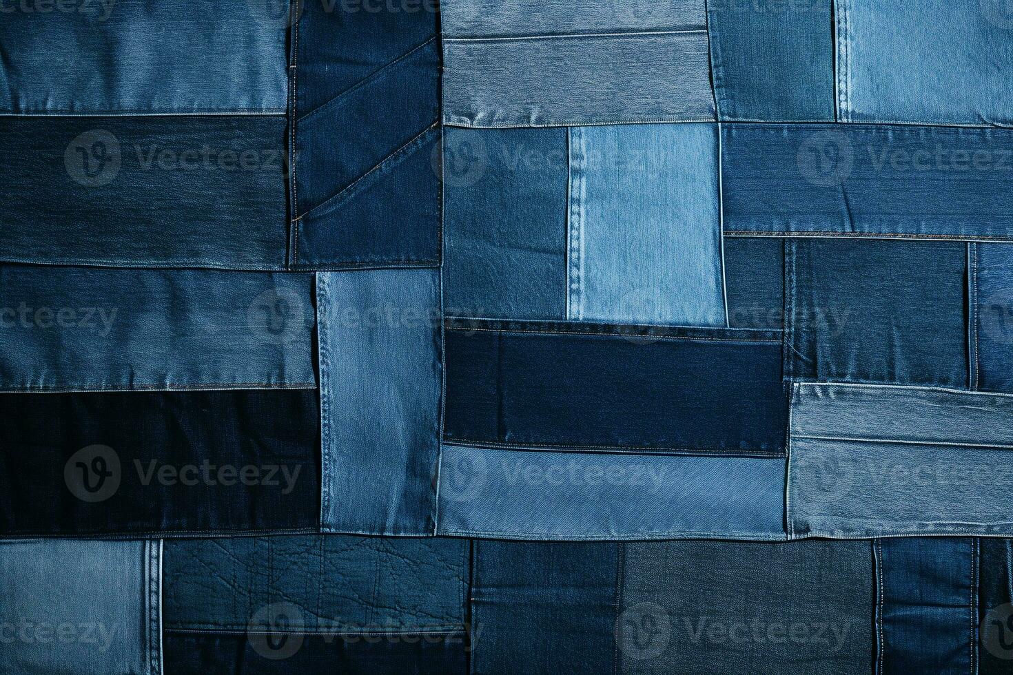 Créatif patchwork de denim textures dans divers nuances de bleu, idéal pour centré sur la jeunesse mode annonces ai génératif photo