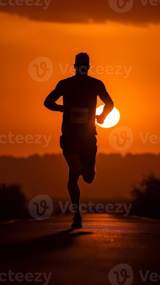 fonctionnement dans le lever du soleil - une symbole de endurance et détermination ai génératif photo