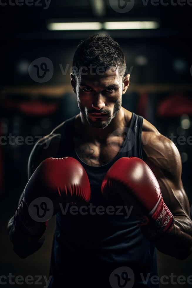 sous le boxe bague lumières - une récit de force et détermination ai génératif photo