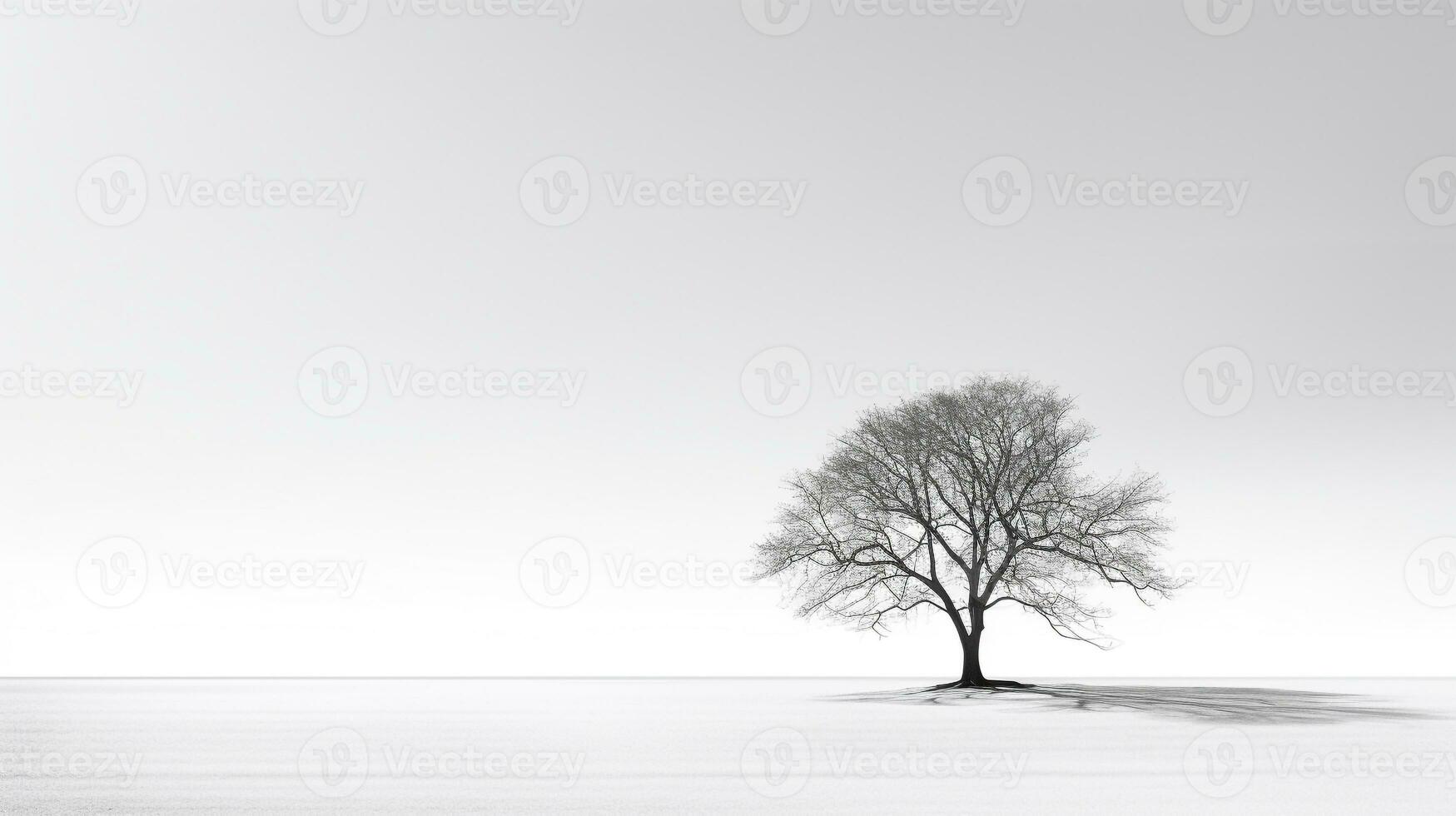 incorporant solitude - monochromatique image de une seul arbre moulage ombres contre une rigide blanc Contexte ai génératif photo