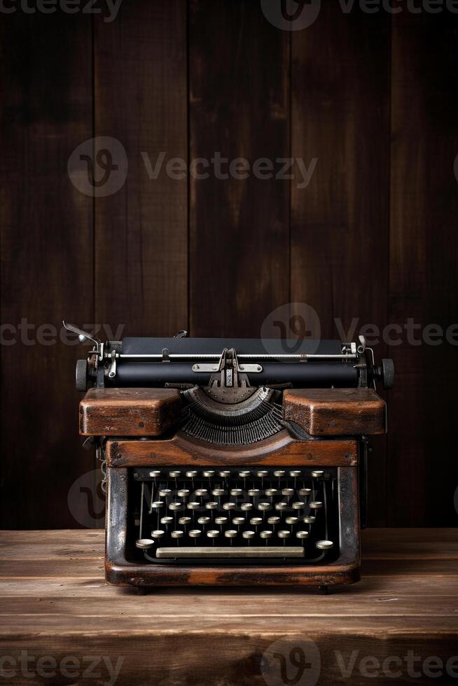 ancien machine à écrire sur rustique en bois Contexte ai génératif photo