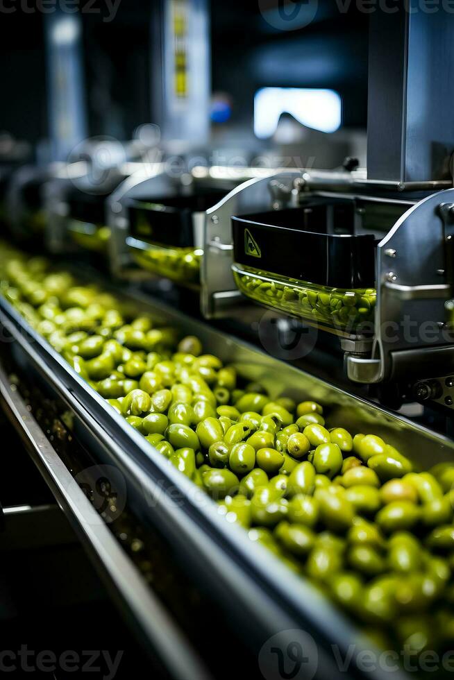 détaillé Capturer de du froid presse machinerie transformer récolté Olives dans prime pétrole photo