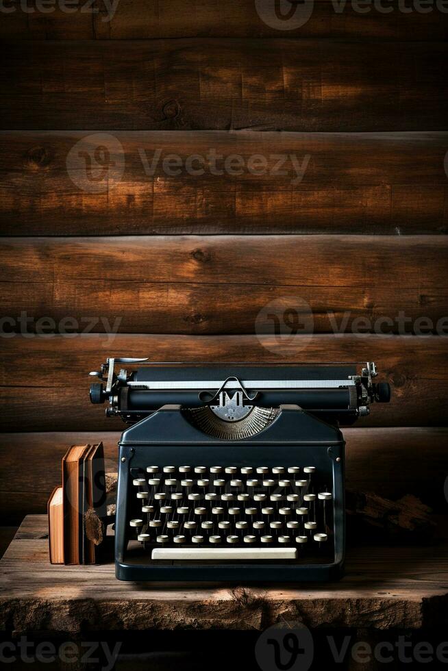 ancien machine à écrire sur rustique en bois Contexte ai génératif photo