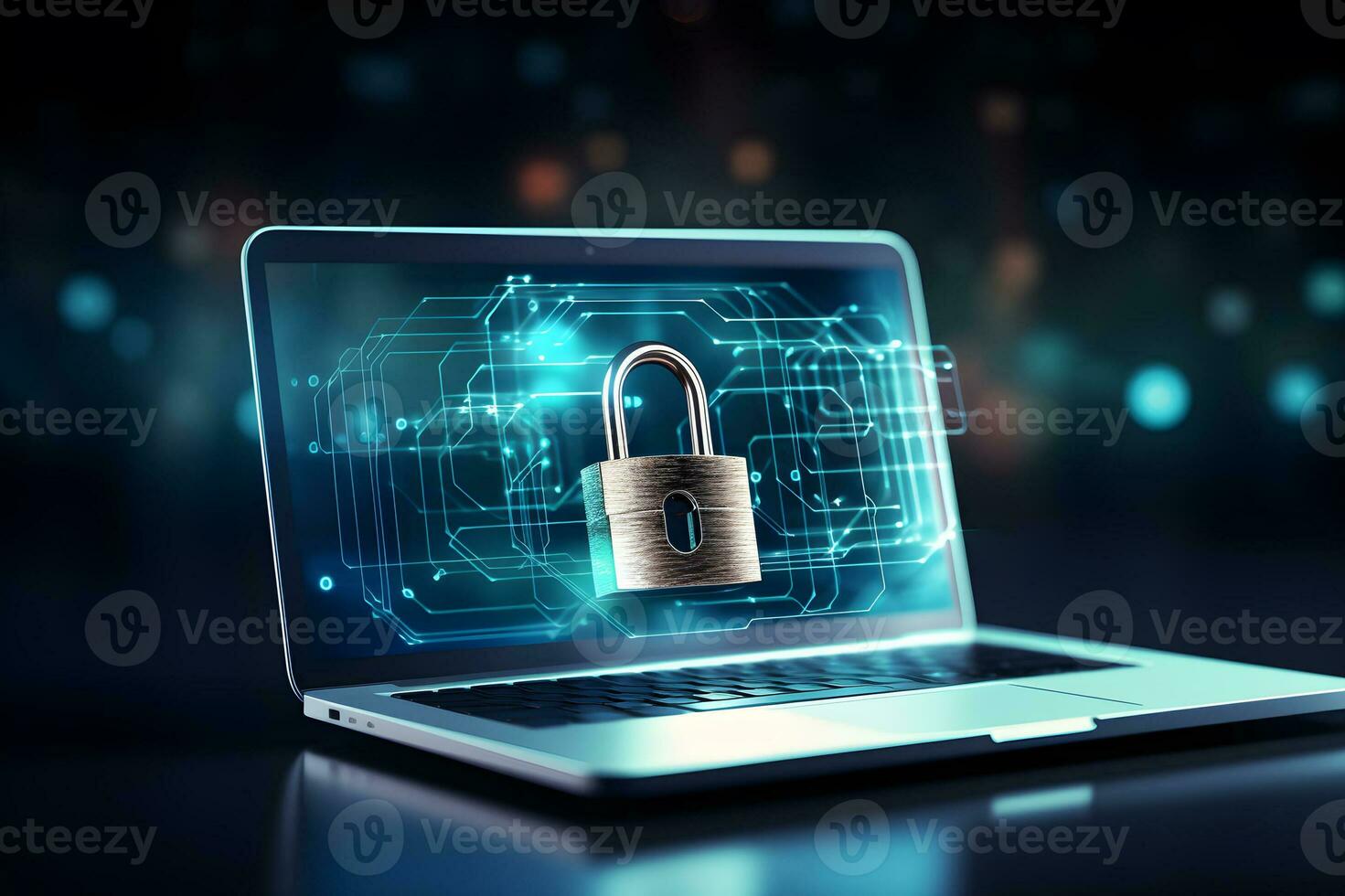 cyber Les données en ligne Sécurité concept. numérique cadenas sur portable filtrer. cyber Sécurité et Les données protection dans futuriste technologie. génératif ai. photo
