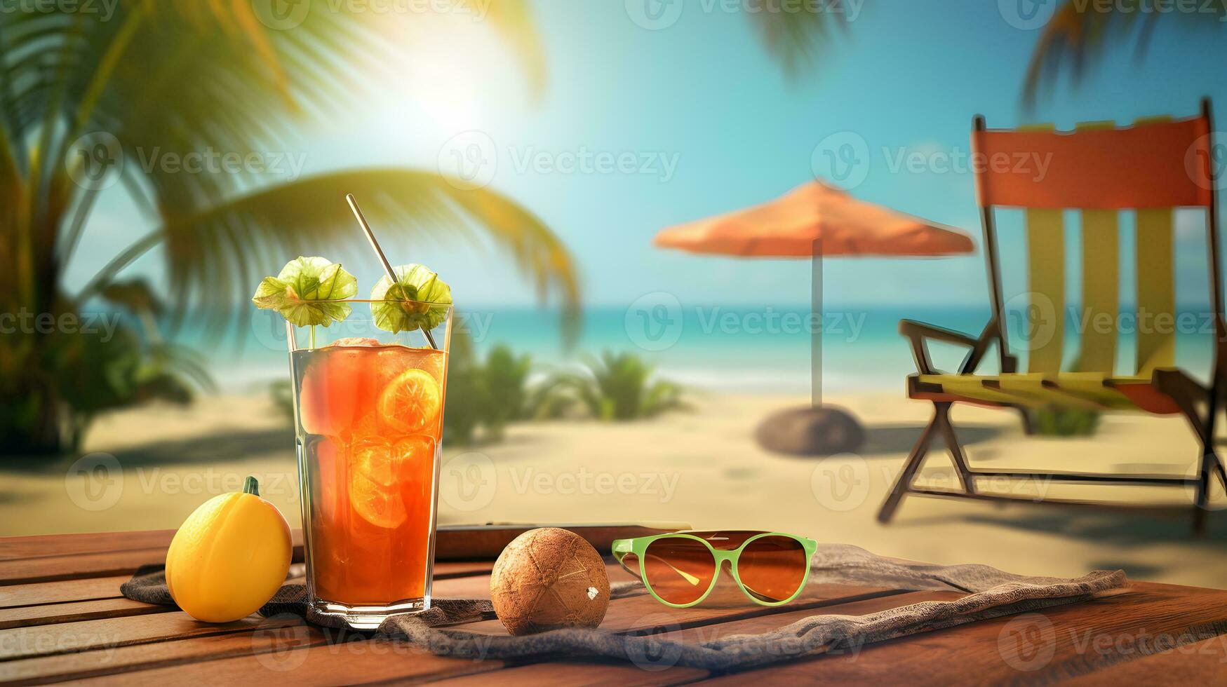 cocktail avec la glace et citron sur le plage ai généré photo