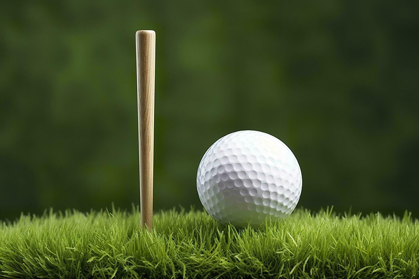 blanc le golf Balle sur en bois tee avec herbe. génératif ai photo