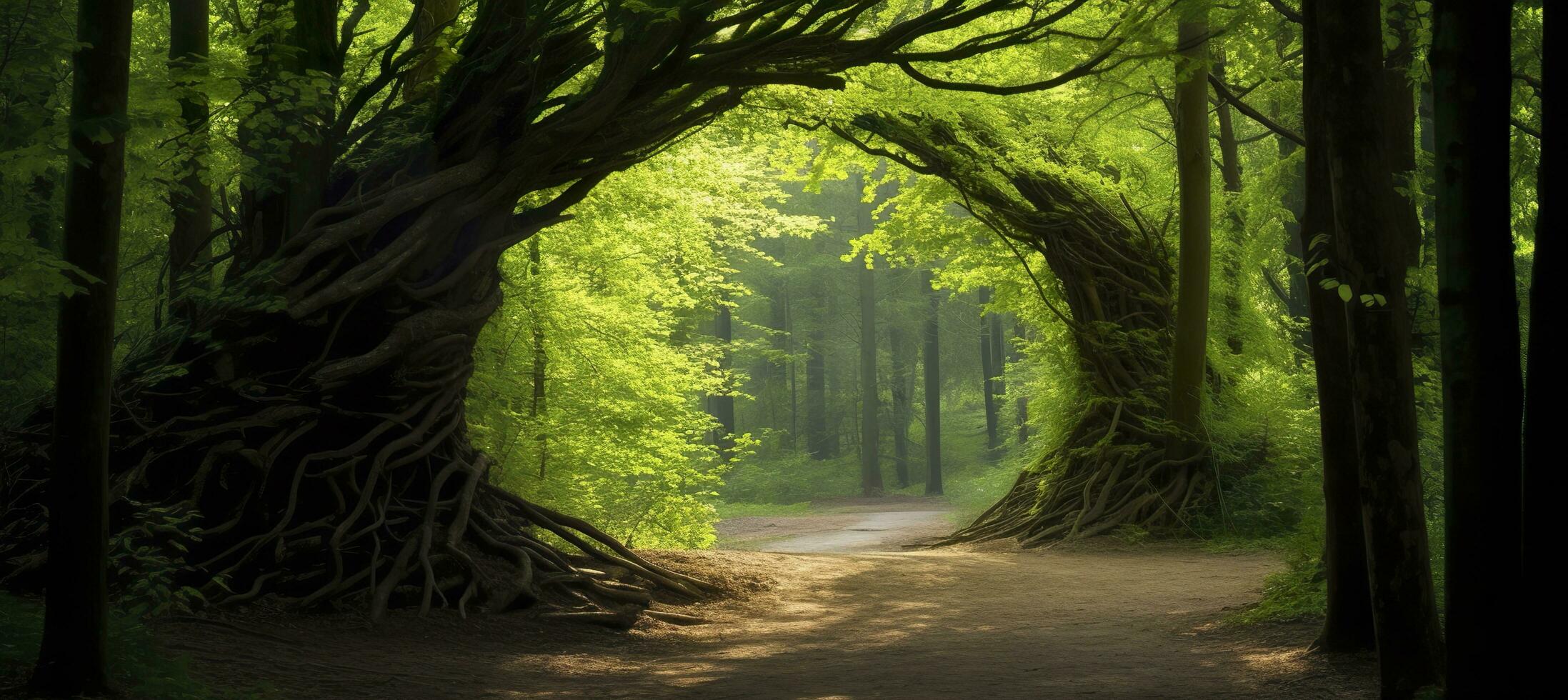 Naturel arcade en forme de par branches dans le forêt. ai généré photo