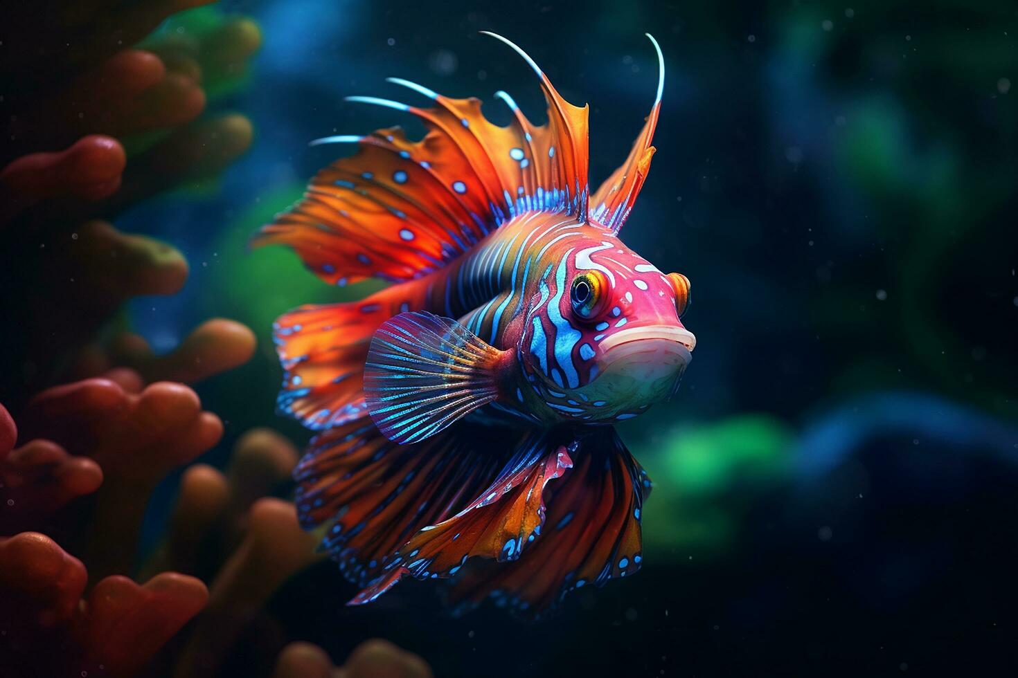 magnifique mandarin poisson spectaculaire éclairage ai généré image photo