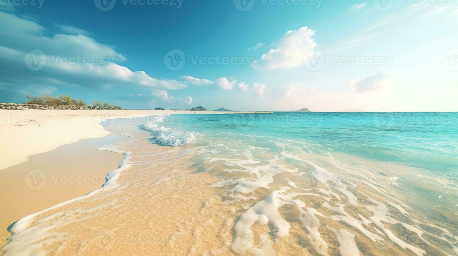 blanc sablonneux rive sur une tropical île photo