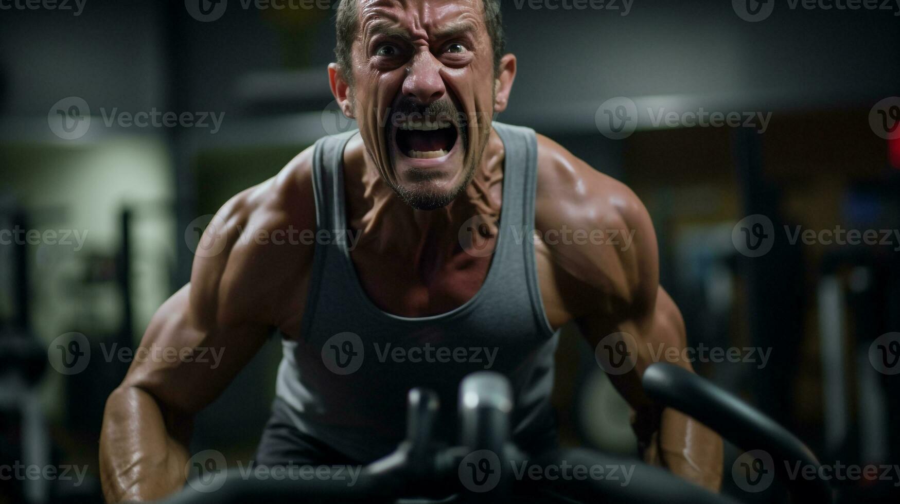 une homme levage poids dans une salle de sport, mental santé images, photoréaliste illustration photo