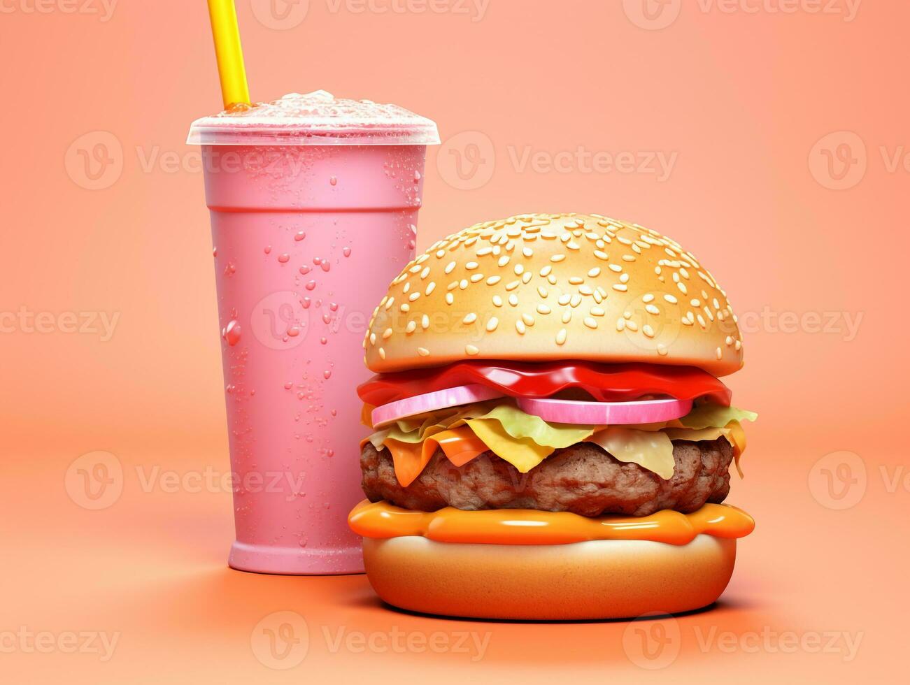 une Burger et une un soda sur une rose arrière-plan, monde nourriture journée images photo