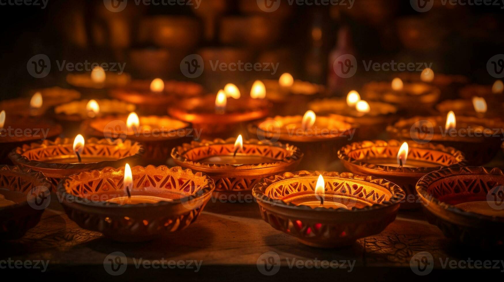 bougies étaient allumé à l'intérieur plateaux de argile vaisselle dans Inde, diwali Stock images, réaliste Stock Photos