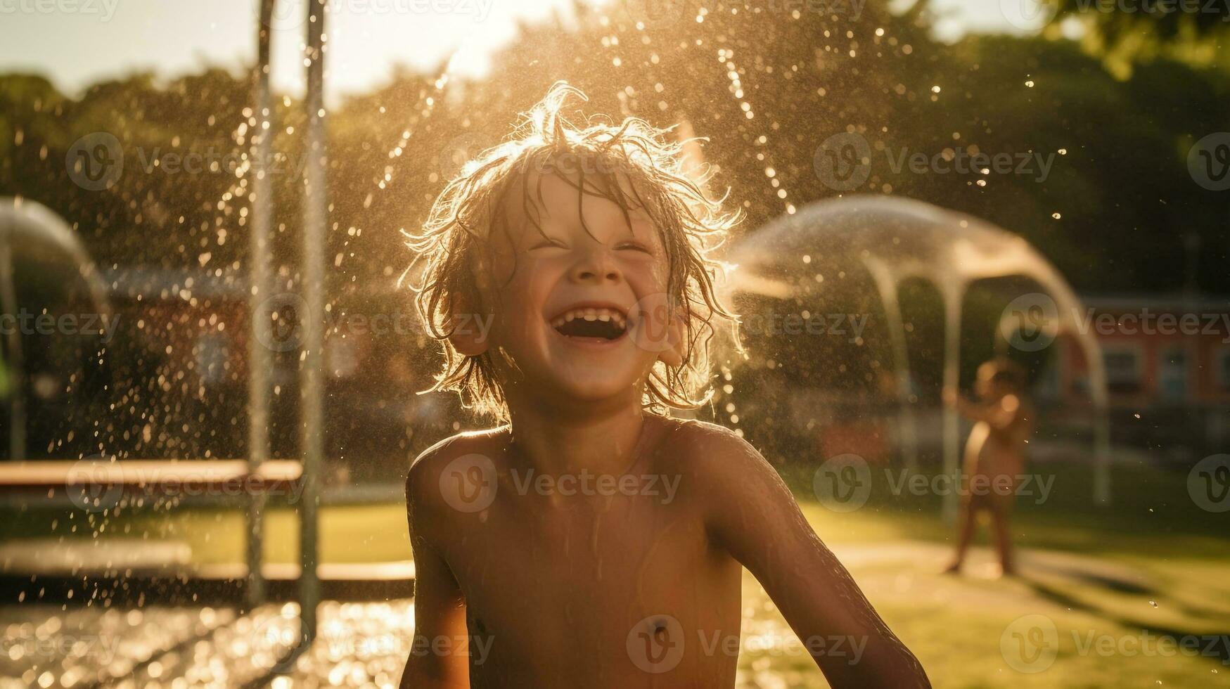 une enfant en riant comme elles ou ils jouer dans une parc, mental santé images, photoréaliste illustration photo