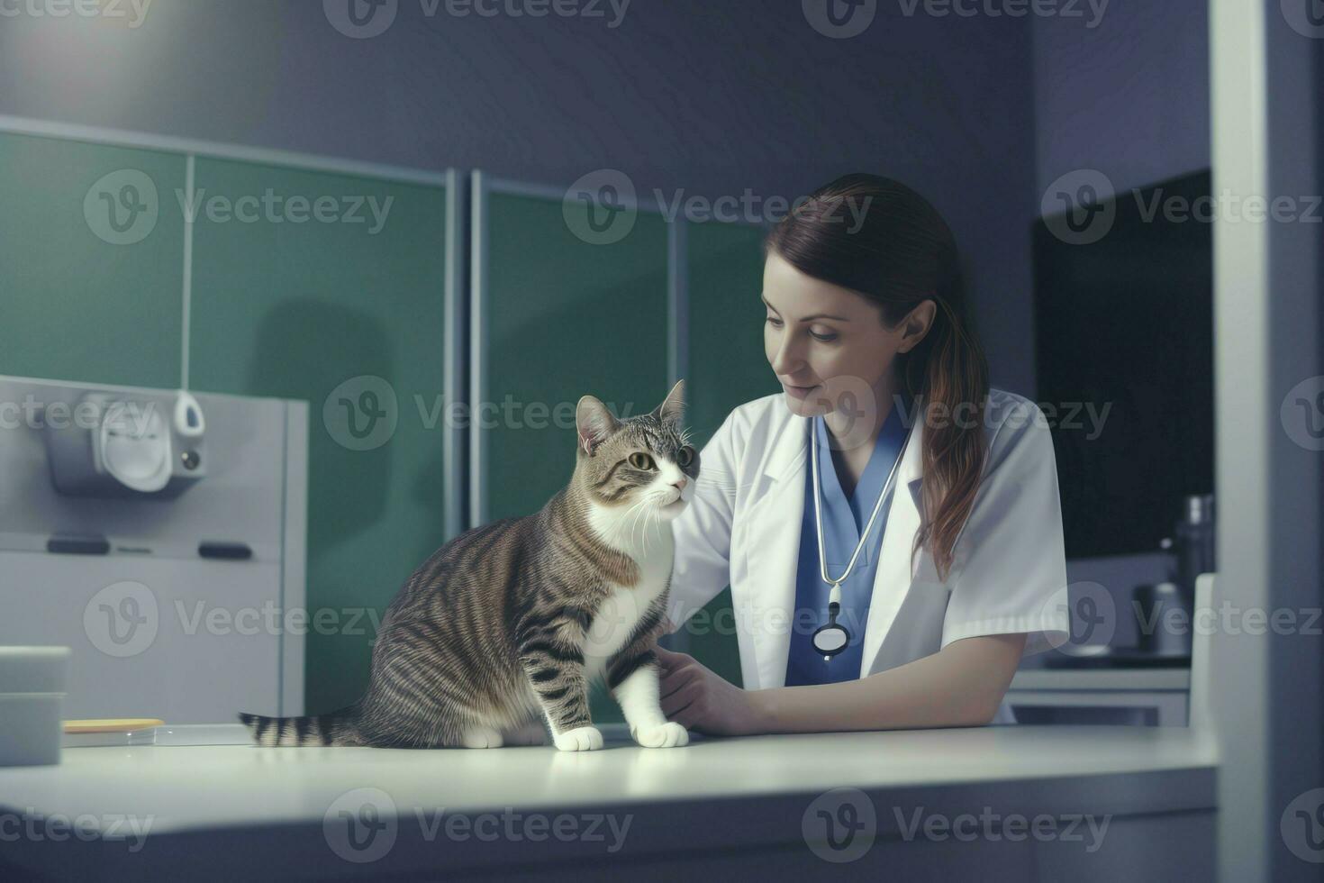 femelle vétérinaire chat médecin. produire ai photo