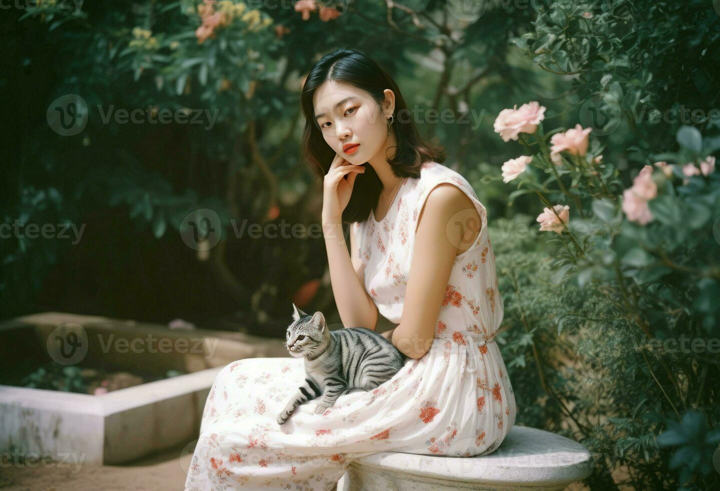 chinois chat fille Extérieur. produire ai photo