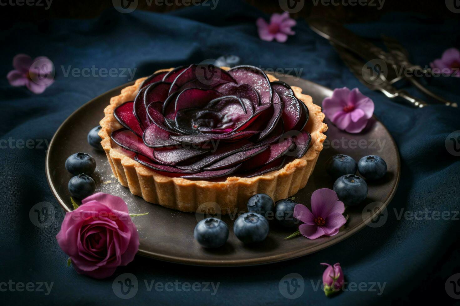 myrtille fruit Rose Tarte. produire ai photo