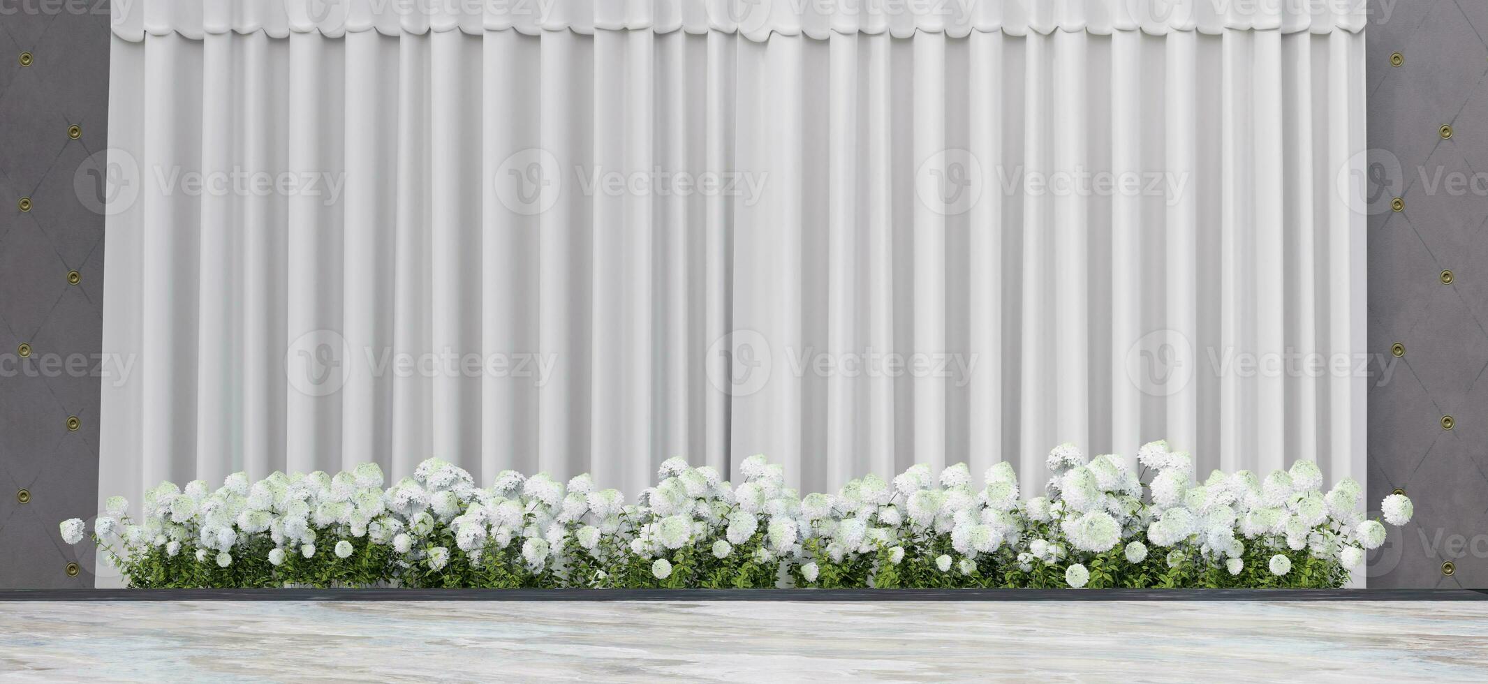 performance étape toile de fond Contexte mariage scène décoré avec blanc fleurs 3d illustration photo