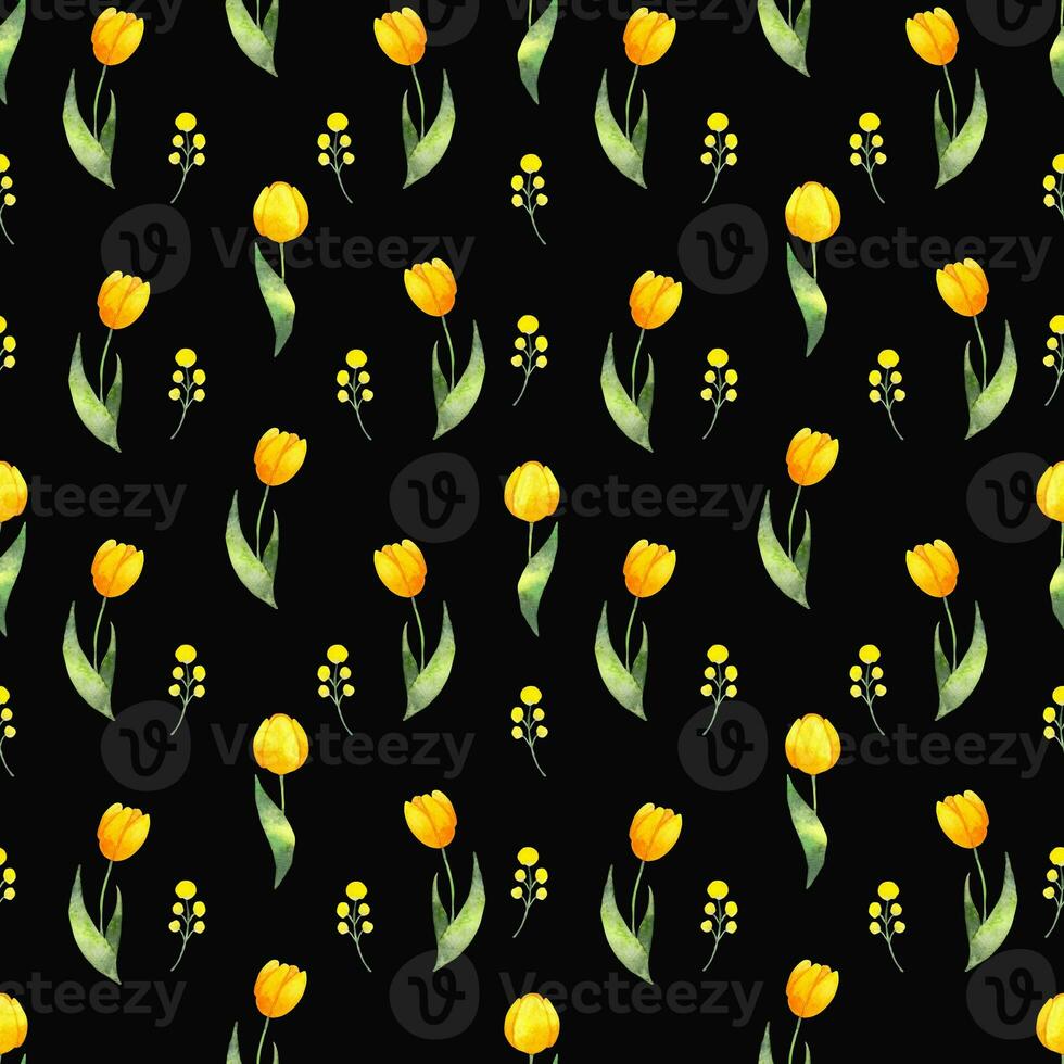 sans couture modèle de Jaune tulipes.floral impression pour tissu, fond d'écran, la Saint-Valentin jour, mariages, Ventes et autre événements.aquarelle botanique illustration dans Facile style.main art. photo