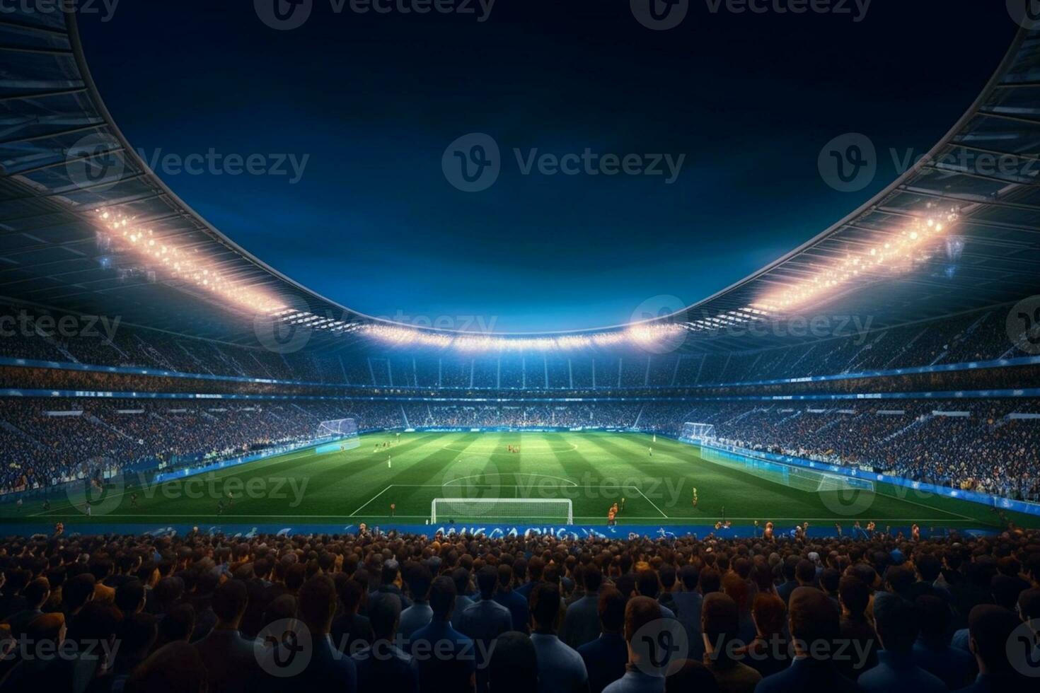 numérique Football ou football stade à nuit avec foule de Ventilateurs. 3d le rendu ai généré photo