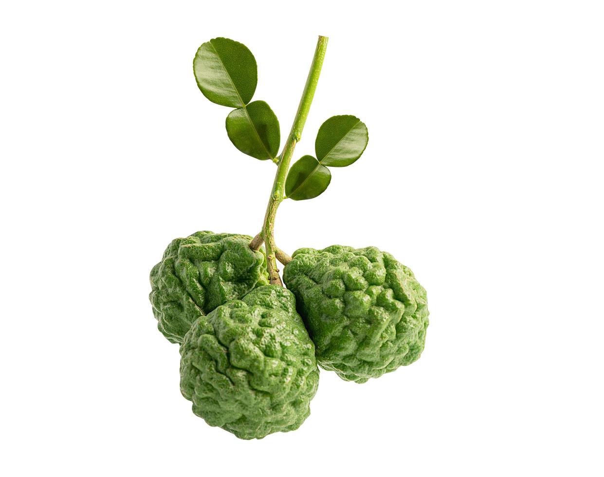 fruit de bergamote fraîche avec feuille sur fond blanc avec un tracé de détourage. photo