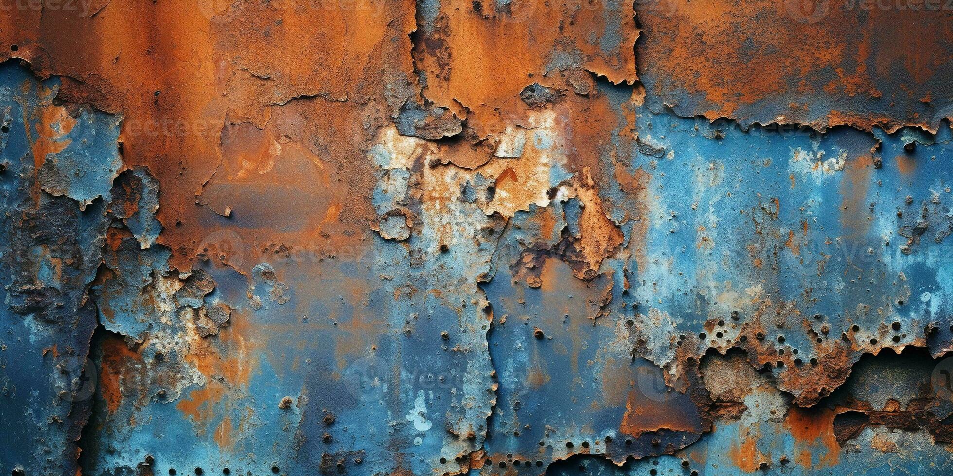 génératif ai, rouillé bleu et turquoise métal Contexte. grunge vieux mur texture photo