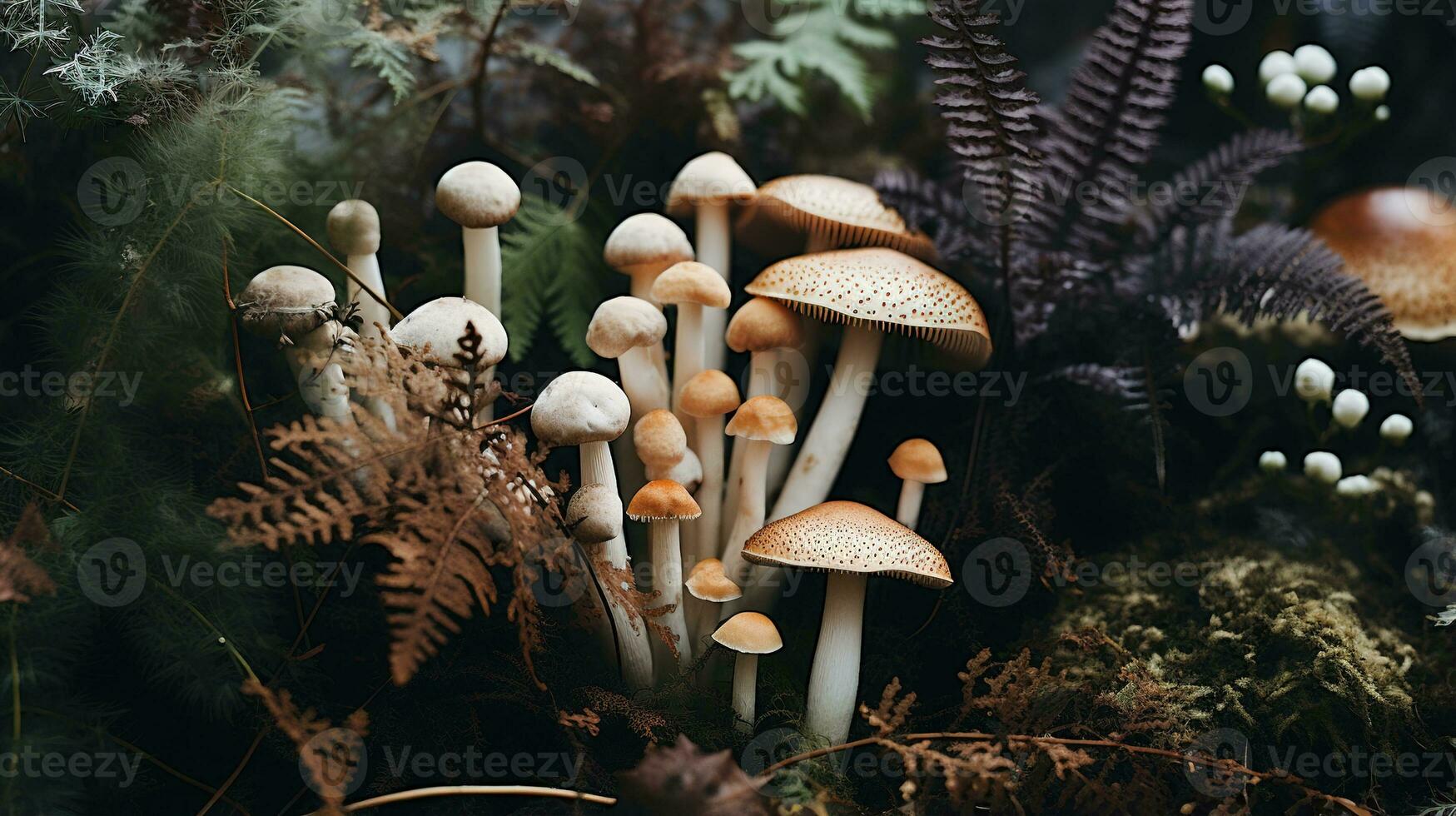 génératif ai, Frais différent champignons, l'automne récolte, esthétique en sourdine neutre couleurs photo