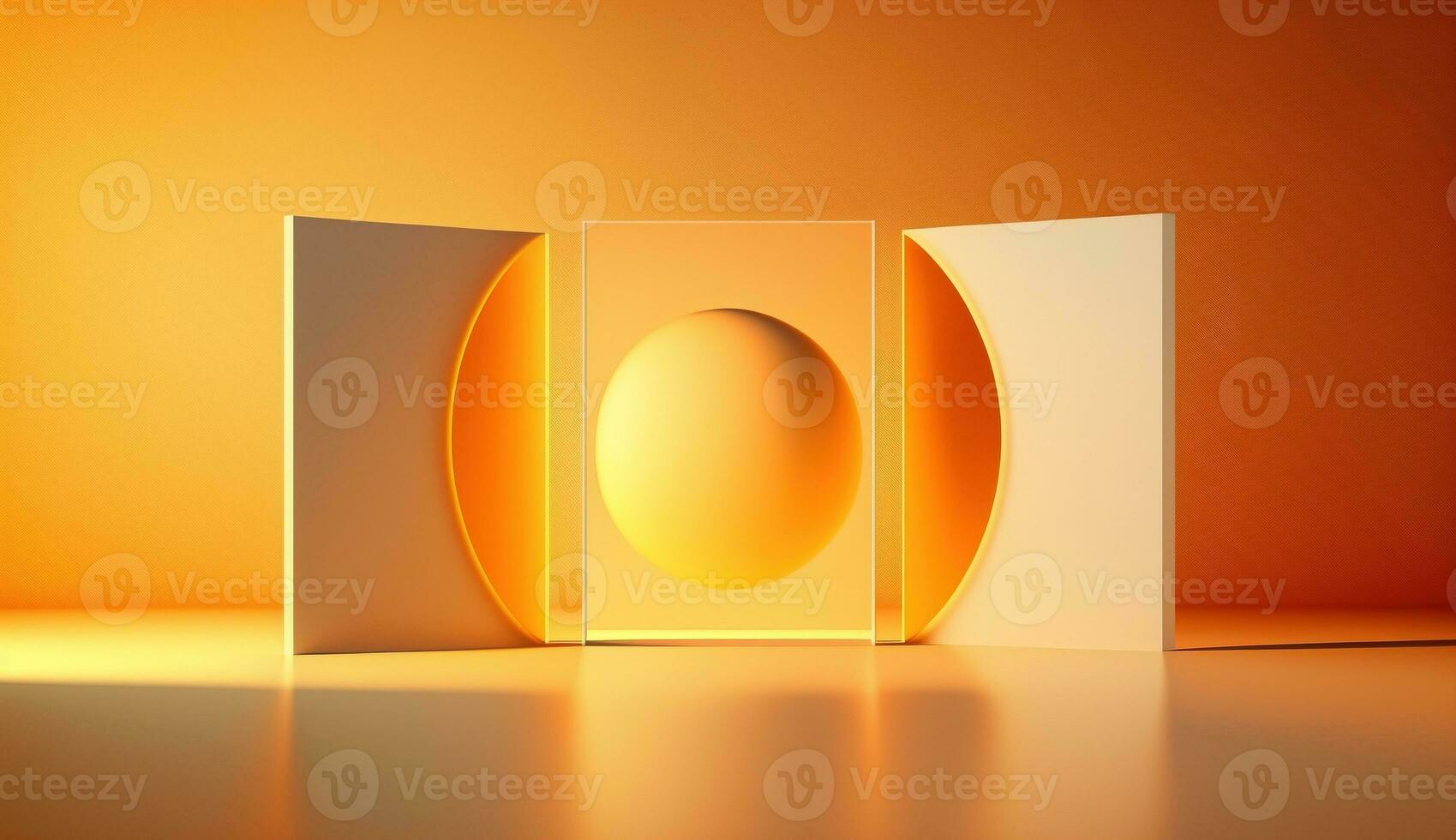 génératif ai, magnifique pente scène paysage avec lumière orange, abricot couleur, horizontal fond d'écran. abstrait studio pièce géométrique Contexte photo