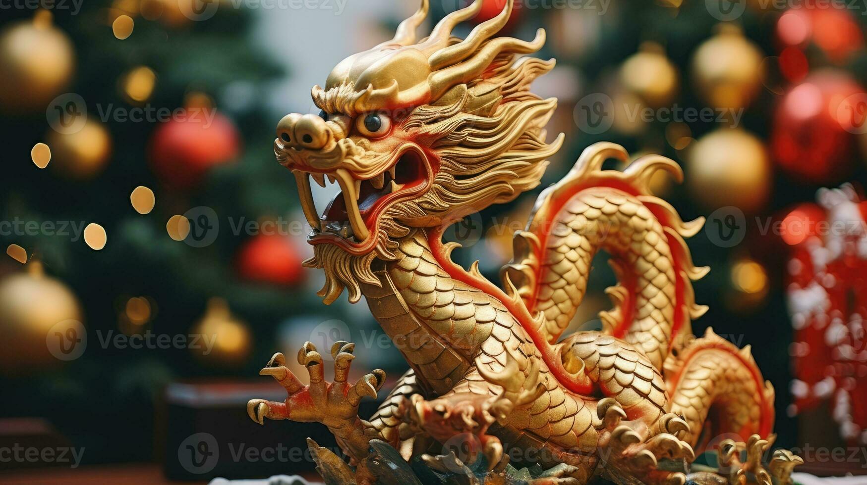 chinois dragon sur une Noël Contexte. vacances bannière. Nouveau année 2024 photo