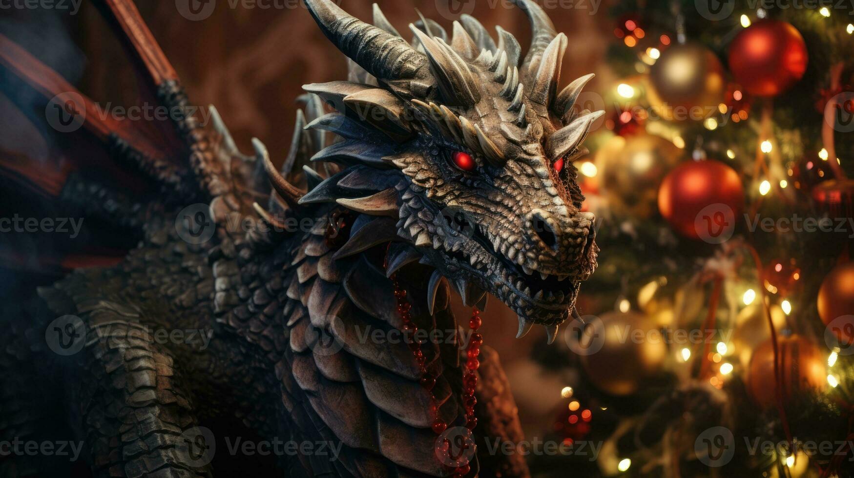 fantaisie dragon sur une flou Noël Contexte. Nouveau année fête. photo