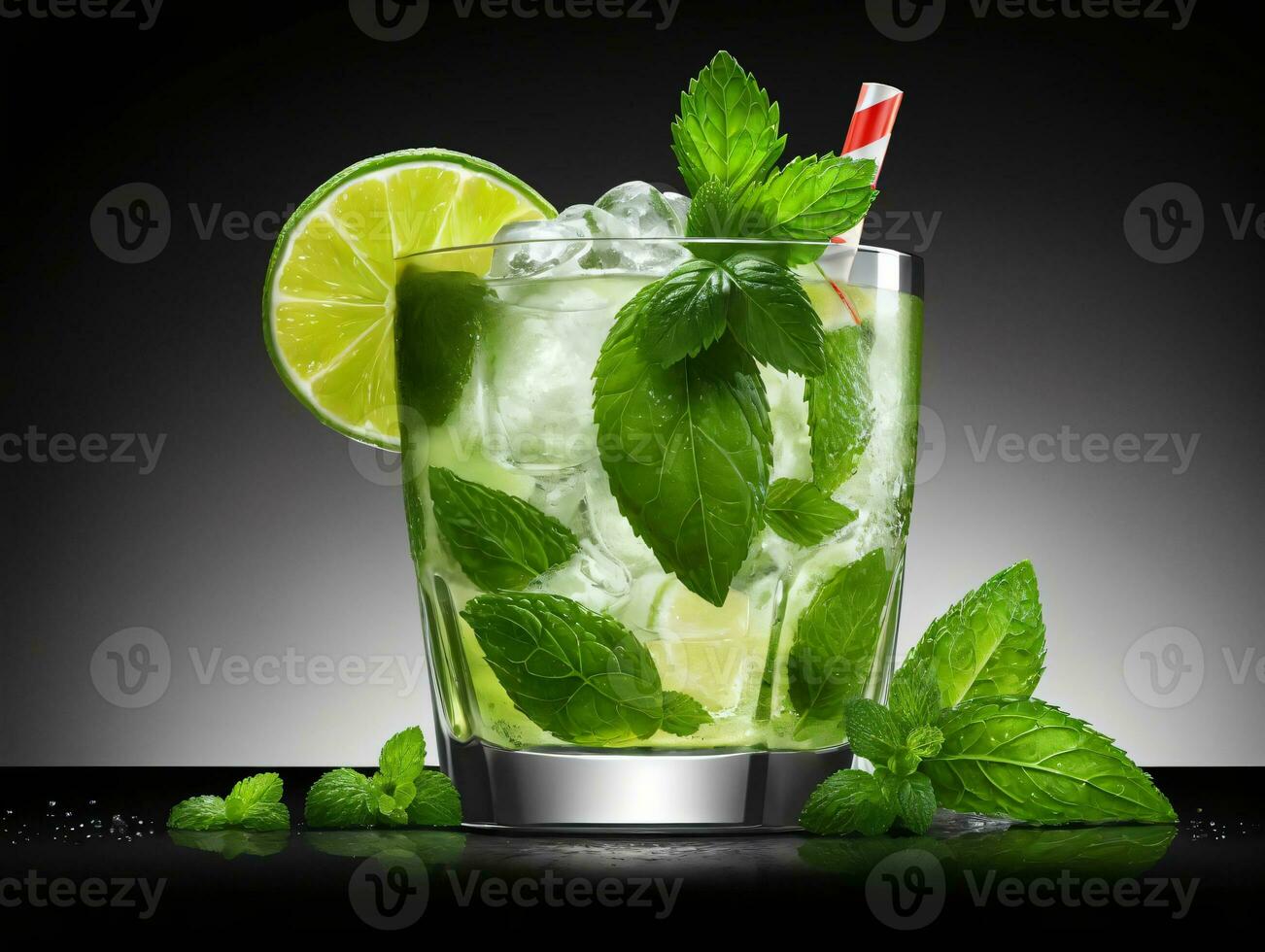 Peintures sur Verre - Cocktail Mojito au Citron Vert et à la Menthe sur  Fond de Bois 