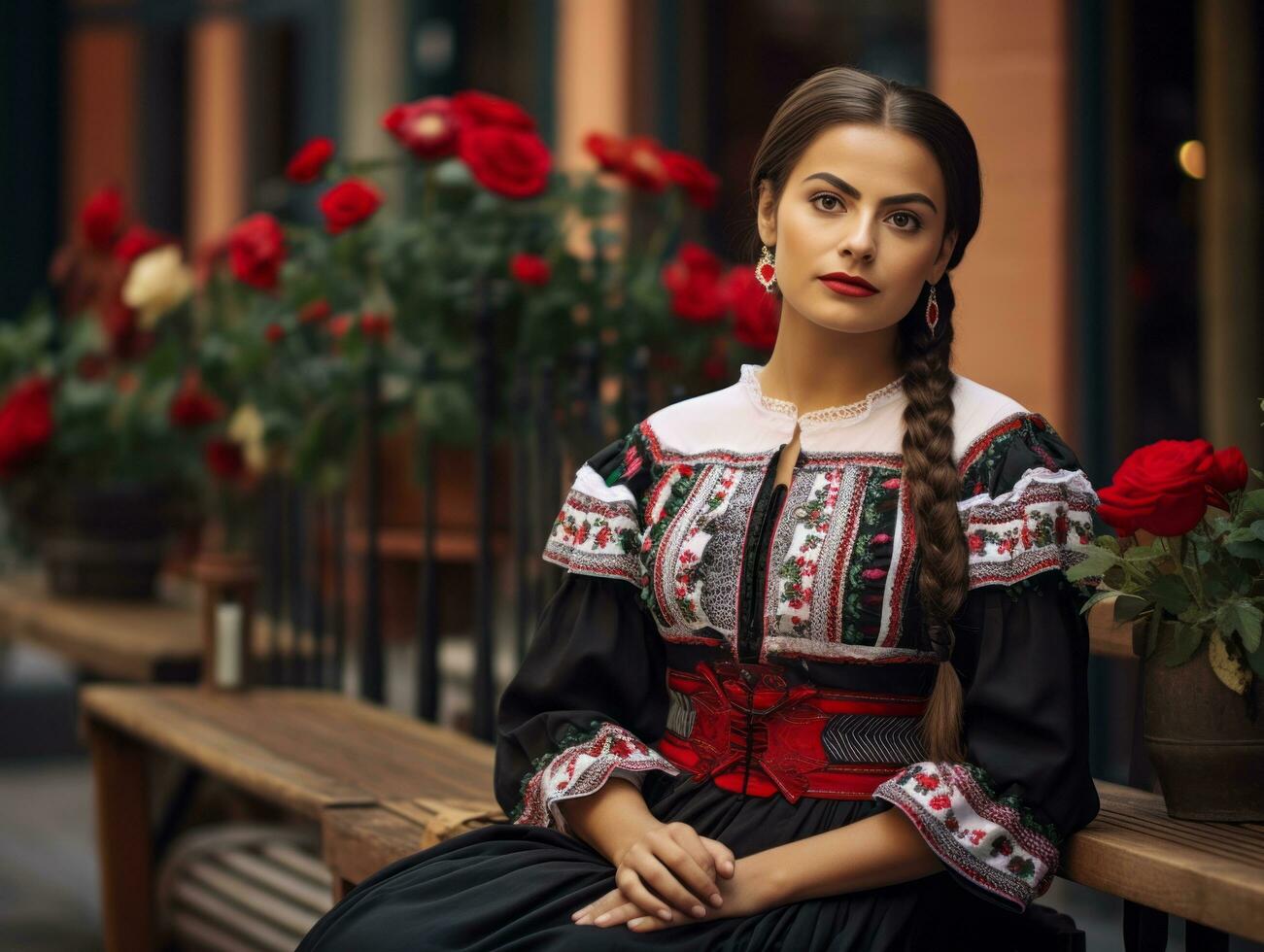 photo de émotif dynamique pose mexicain femme dans l'automne ai génératif