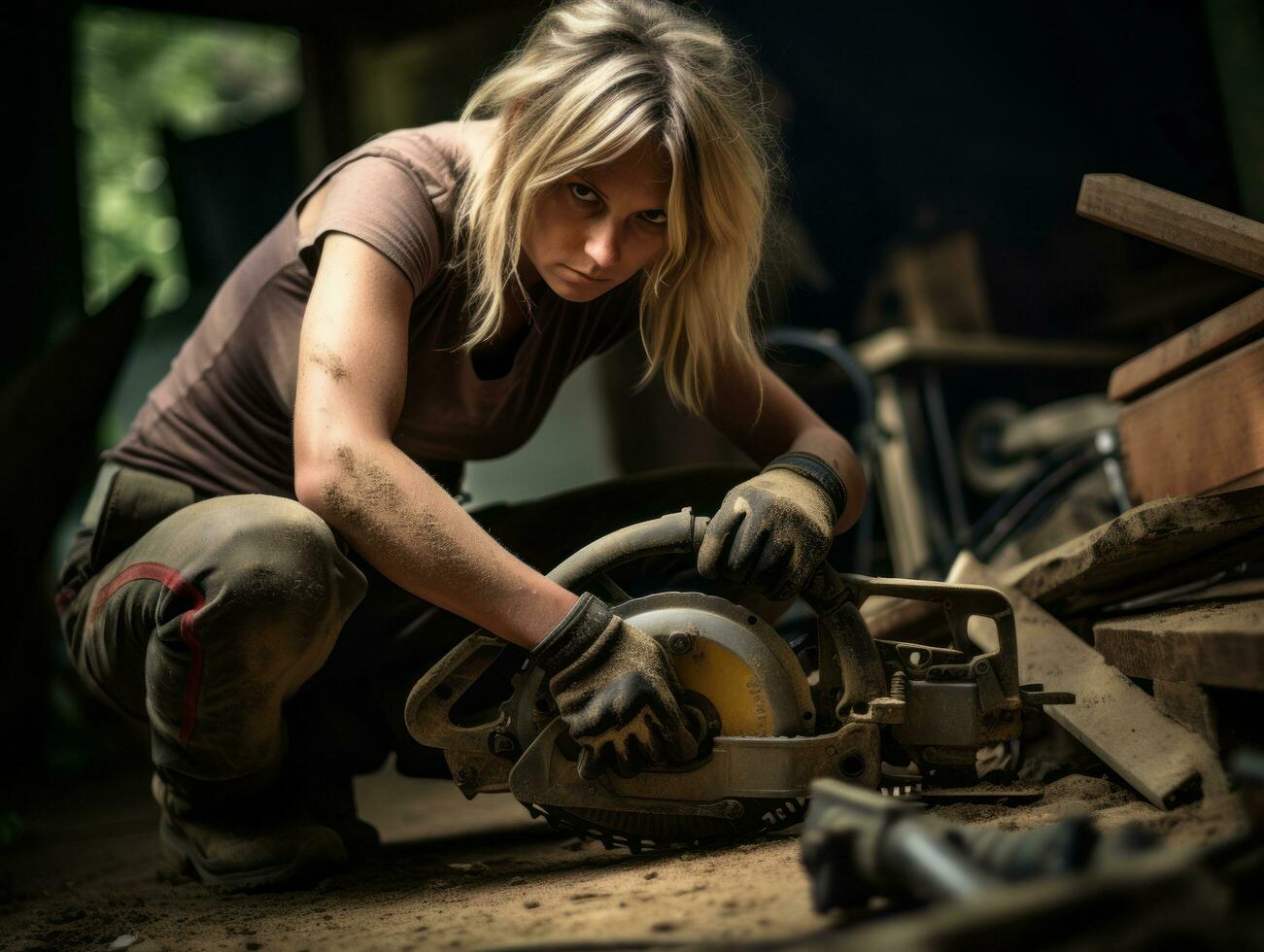 photo coup de une Naturel femme travail comme une construction ouvrier ai génératif