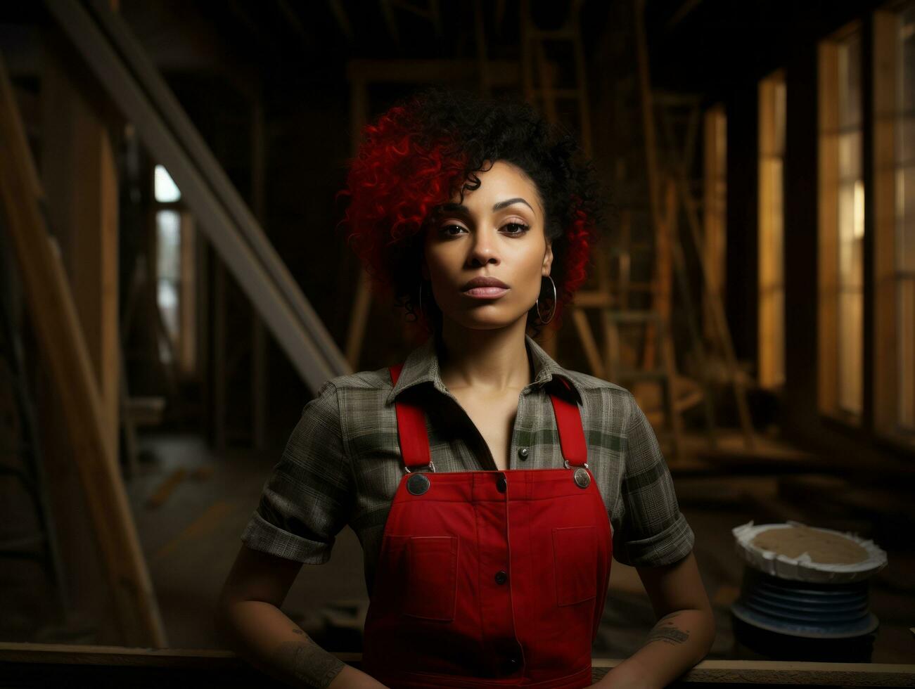 photo coup de une Naturel femme travail comme une construction ouvrier ai génératif