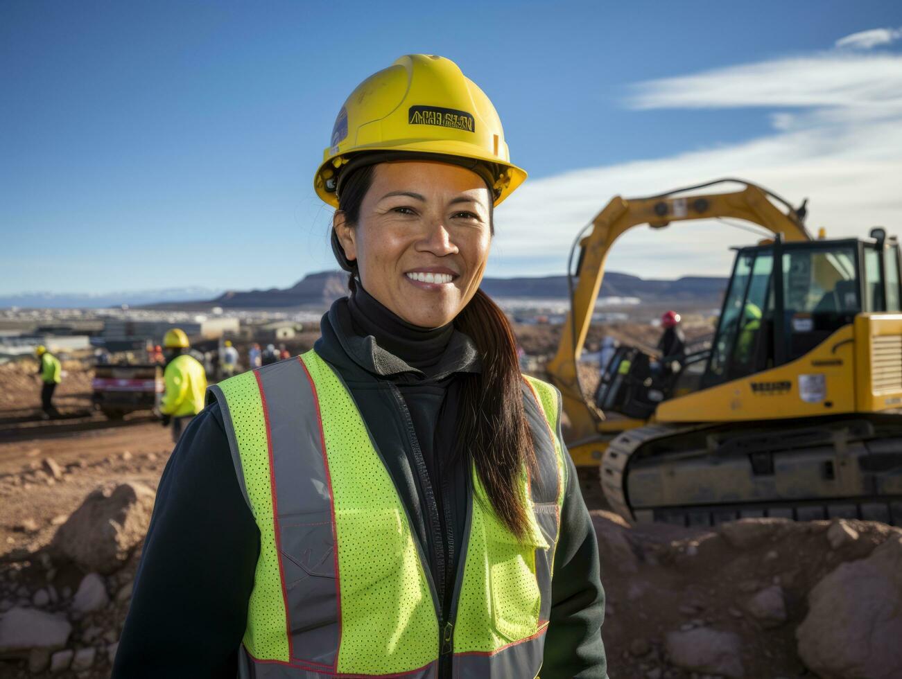 photo coup de une Naturel femme travail comme une construction ouvrier ai génératif