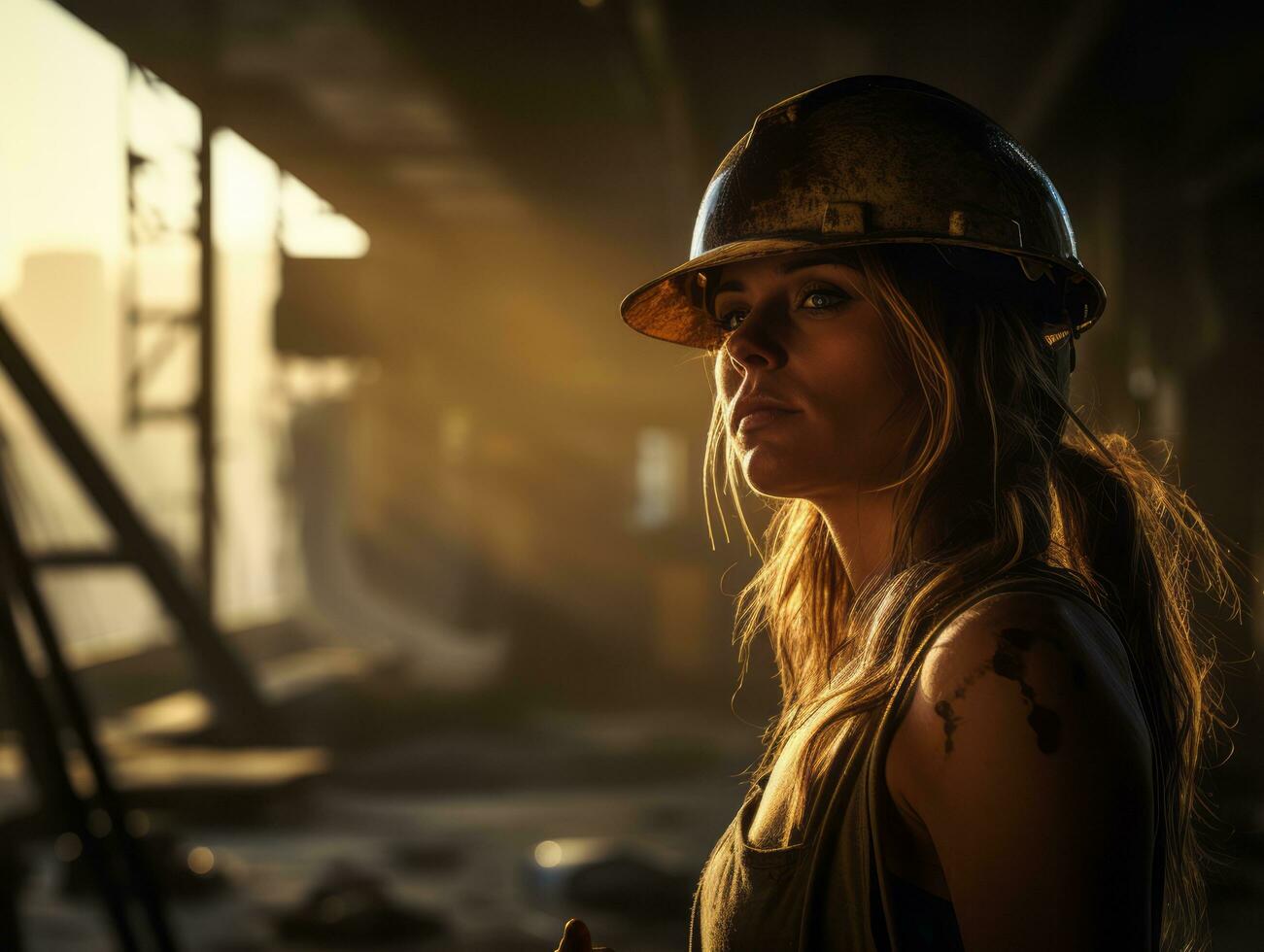 photo coup de une Naturel femme travail comme une construction ouvrier ai génératif