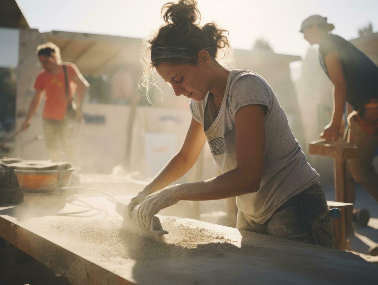 photo coup de une Naturel femme travail comme une construction ouvrier ai génératif