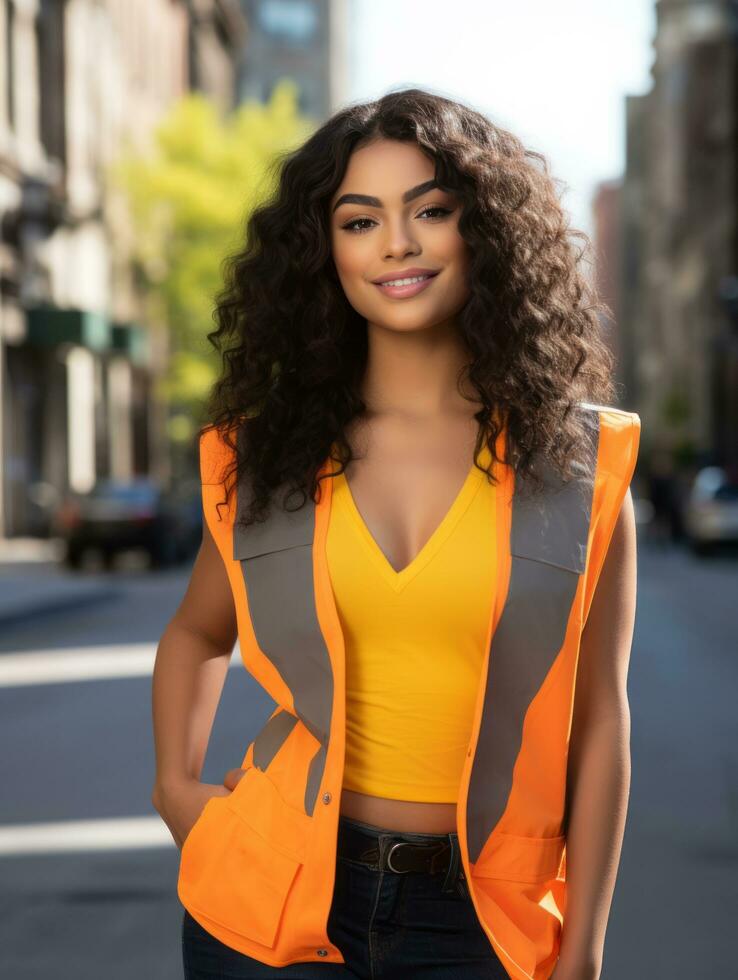 photo coup de une Naturel femme travail comme une construction ouvrier ai génératif