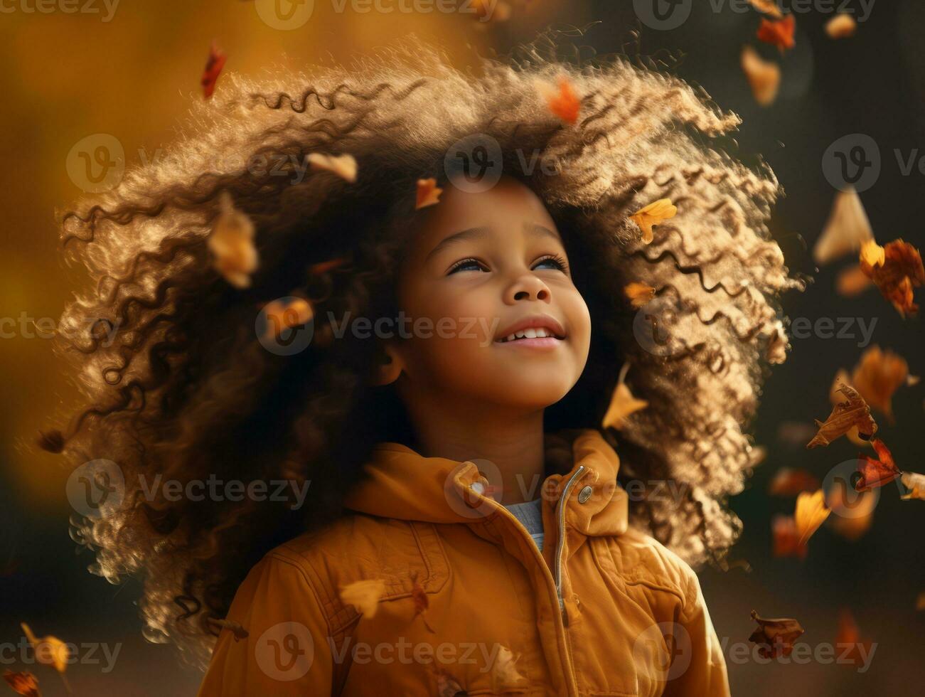 émotif dynamique pose brésilien enfant dans l'automne ai génératif photo