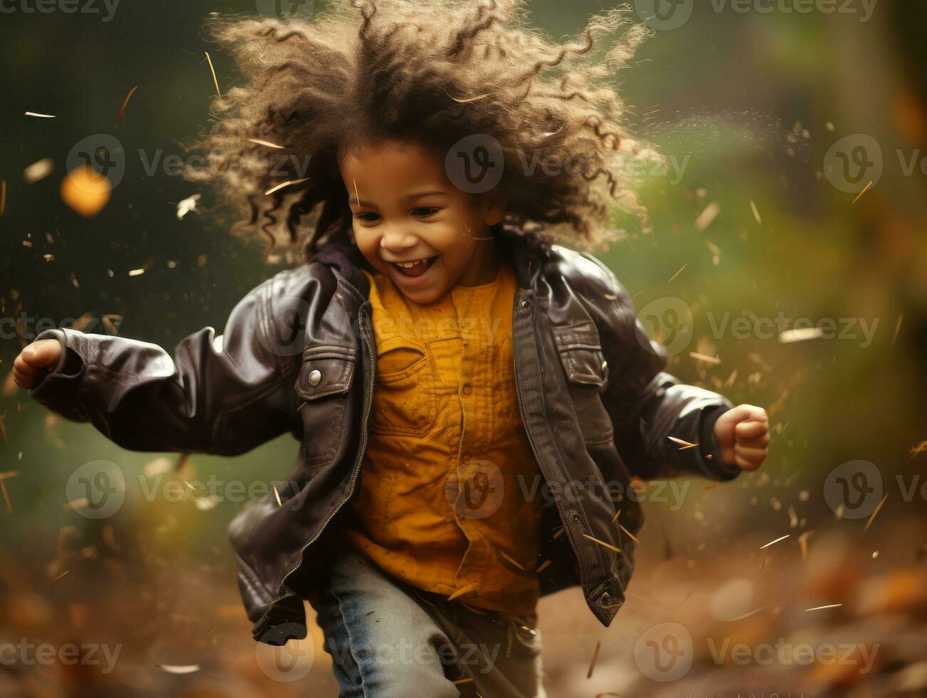 émotif dynamique pose brésilien enfant dans l'automne ai génératif photo