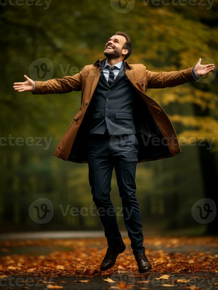 photo de émotif dynamique pose brésilien homme dans l'automne ai génératif