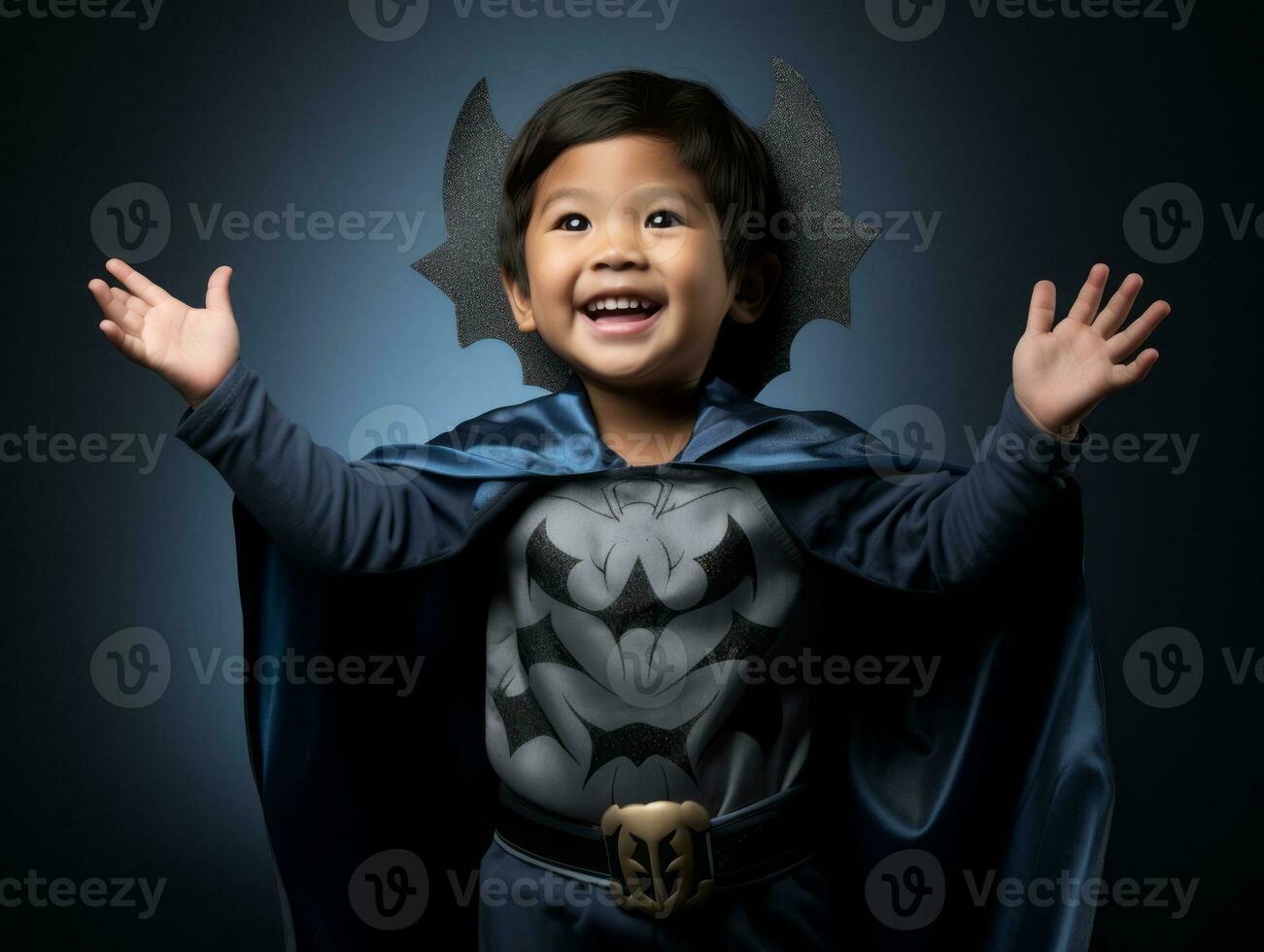 enfant dans une Halloween costume avec une espiègle pose ai génératif photo