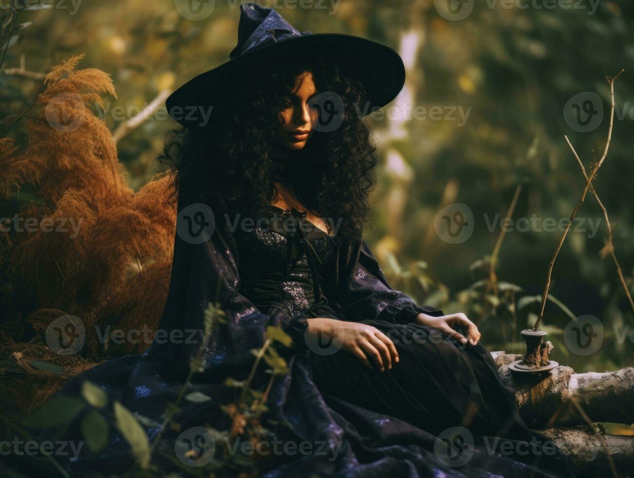 femme habillé comme une sorcière pour Halloween ai génératif photo