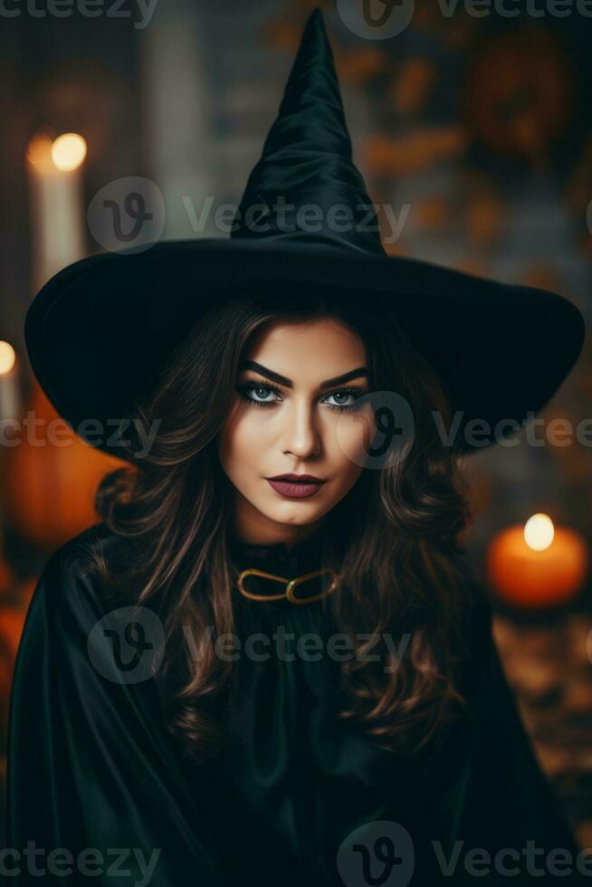 femme habillé comme une sorcière pour Halloween ai génératif photo