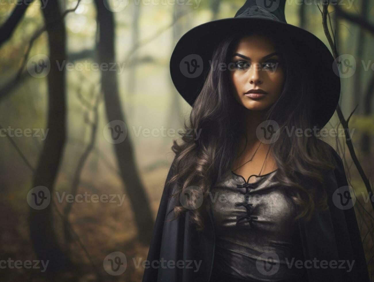 femme habillé comme une sorcière pour Halloween ai génératif photo