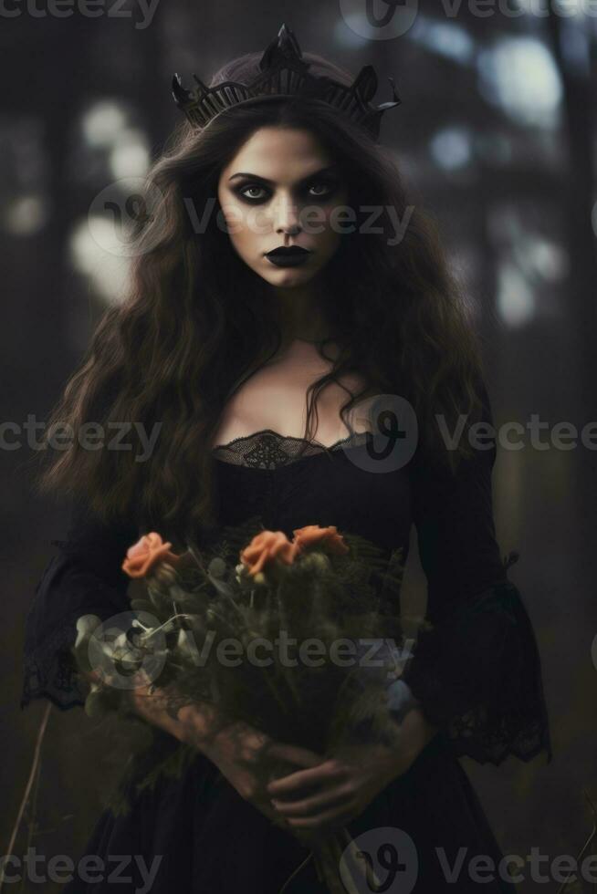 femme habillé comme une sorcière pour Halloween ai génératif photo