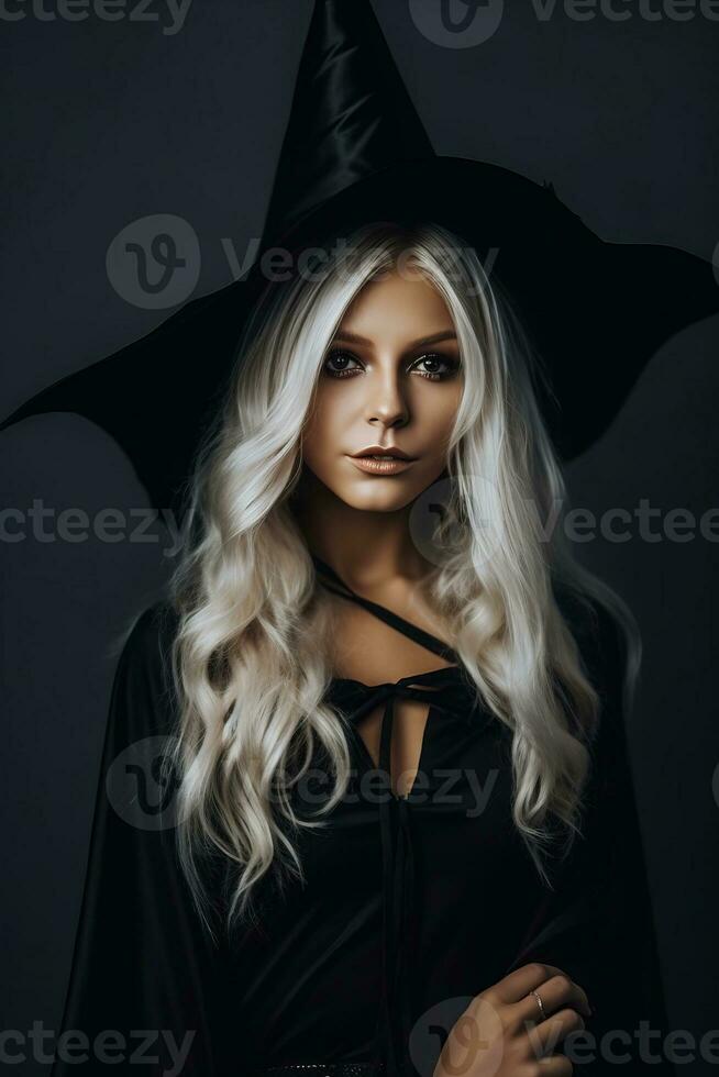 femme habillé comme une sorcière pour Halloween ai génératif photo