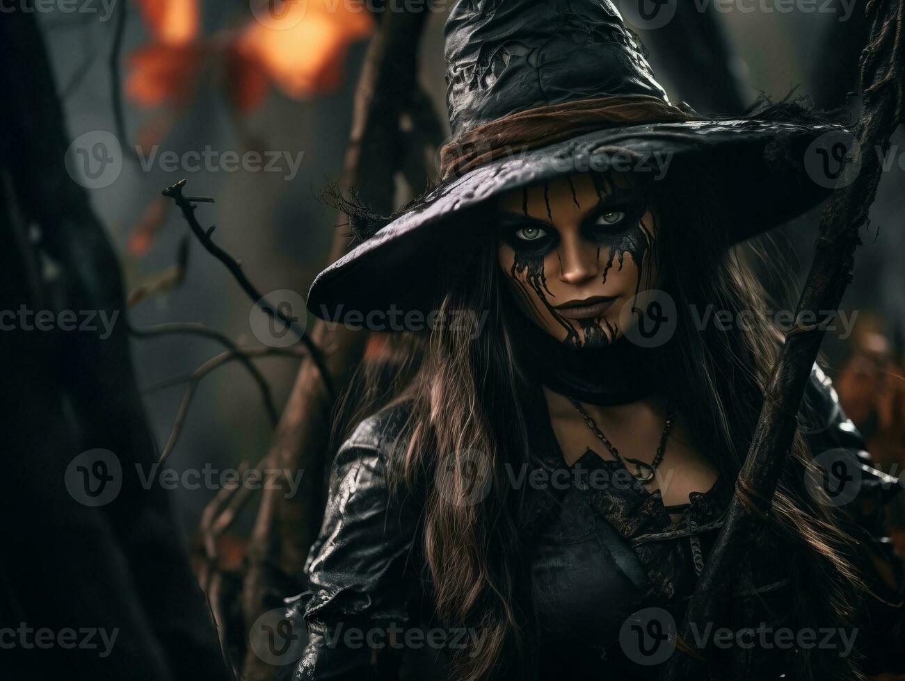 femme habillé comme une sorcière pour Halloween ai génératif photo