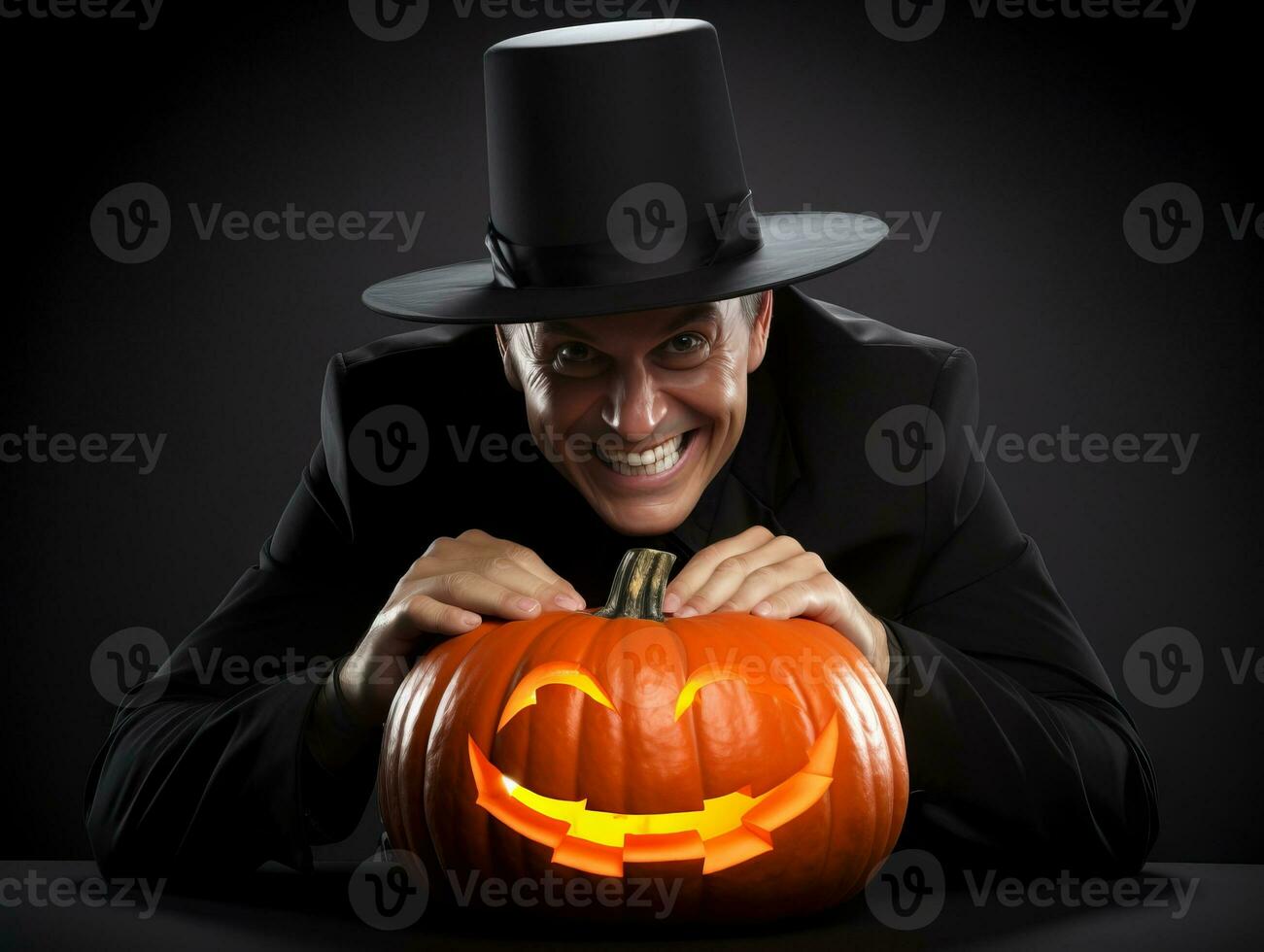 homme dans une Halloween costume avec une espiègle pose ai génératif photo