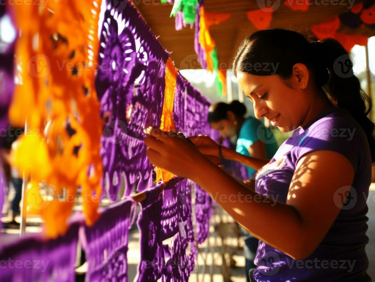 femmes créer papel picado coloré papier décorations ai génératif photo