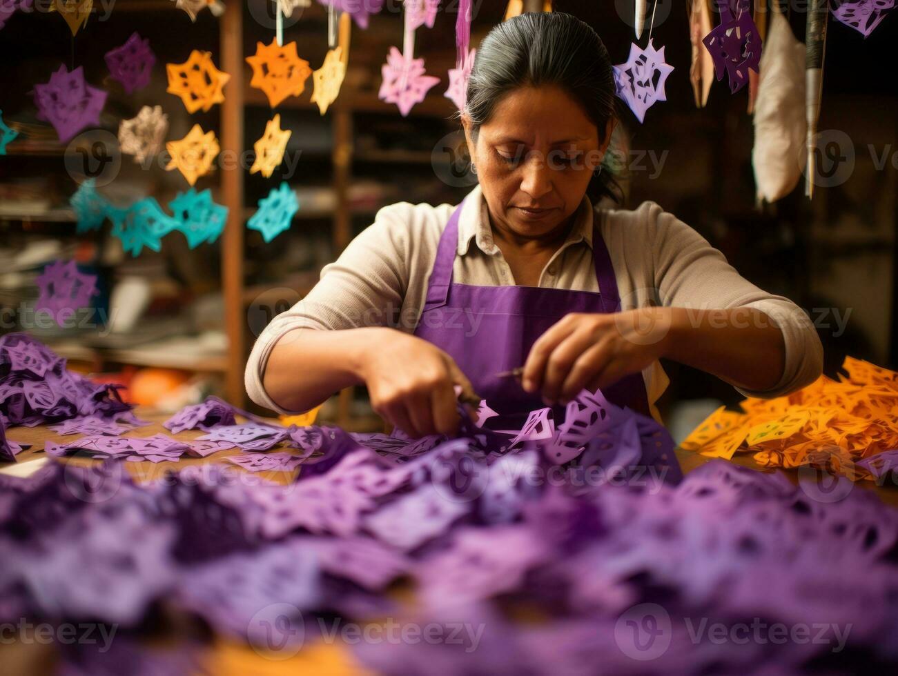 femmes créer papel picado coloré papier décorations ai génératif photo